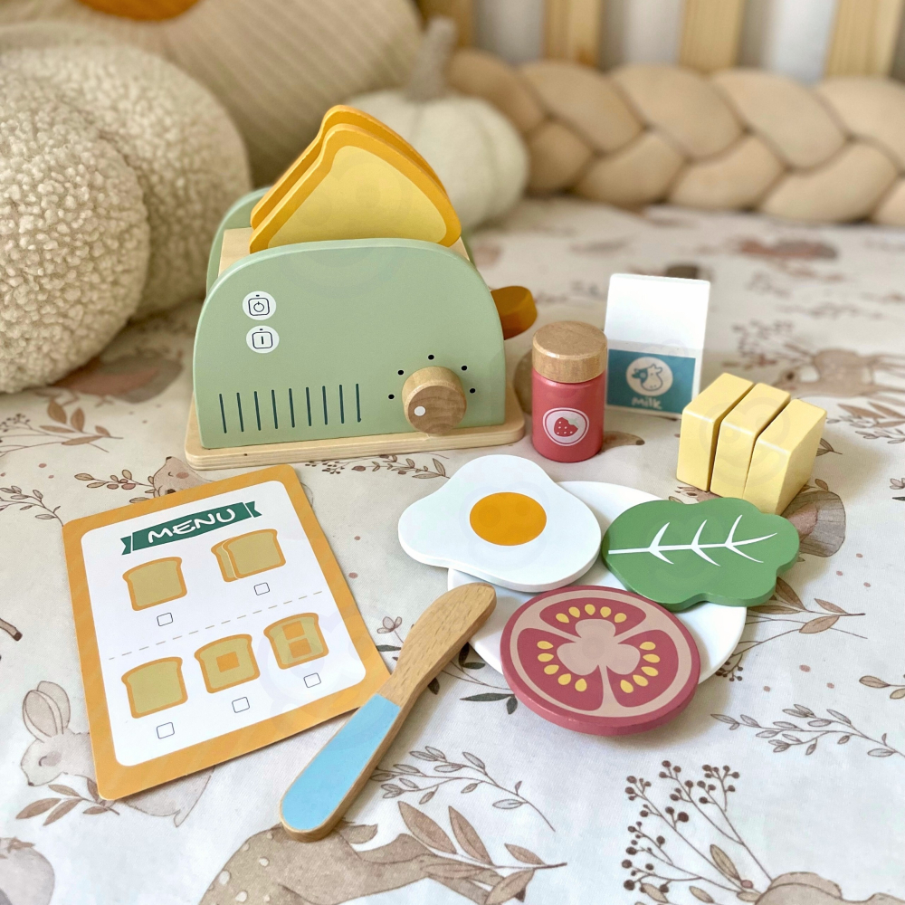 Medinio skrudintuvo pusryčių rinkinys su priedais WOOPIE GREEN 14 el. FSC