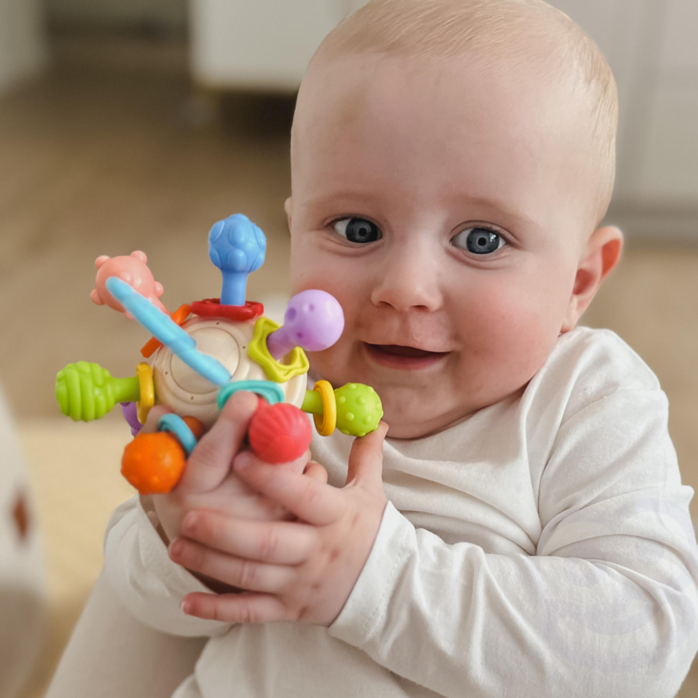 Minkštas barškutis 2in1 WOOPIE BABY sensorinis žaislas kūdikiams 0m+-Žaislai, Kūdikiams, Barškučiai, kramtukai-e-vaikas
