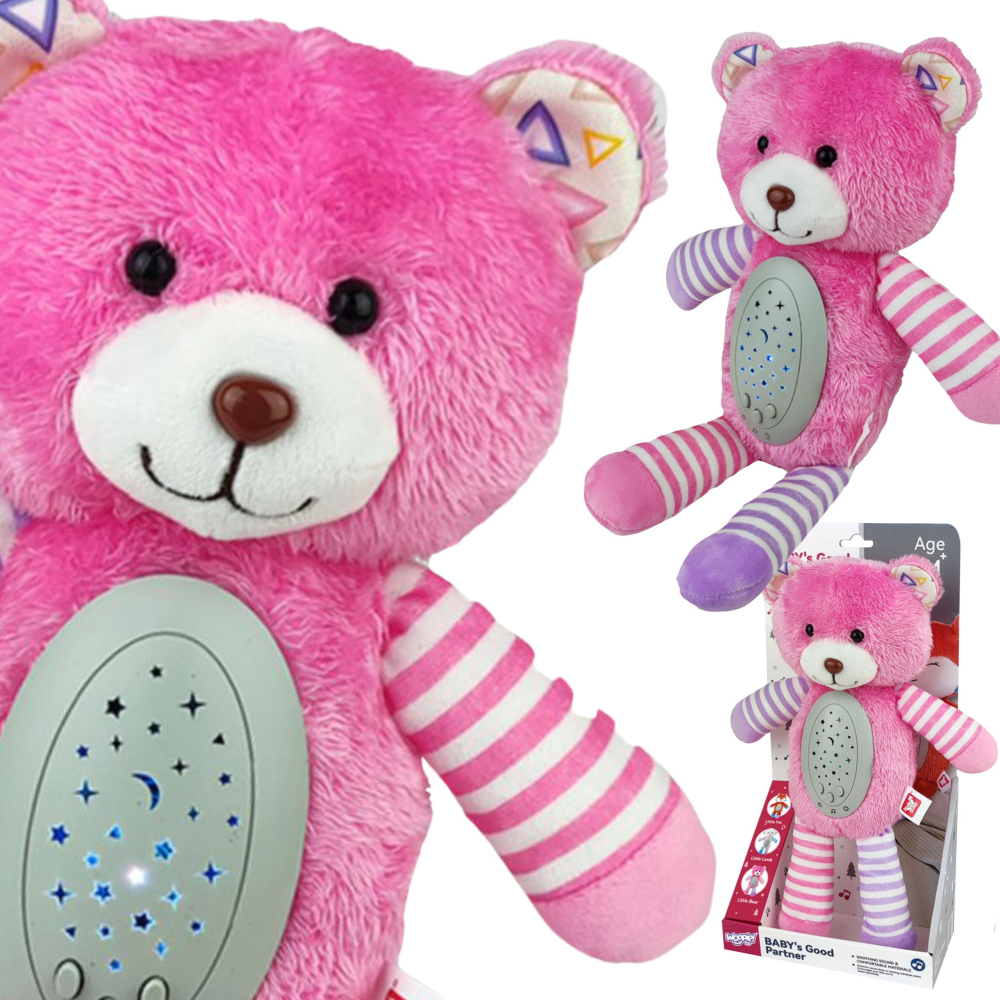 WOOPIE BABY Snuggly Sleeping Projector 2-in-1 Pink Teddy Bear - 10 lopšinių