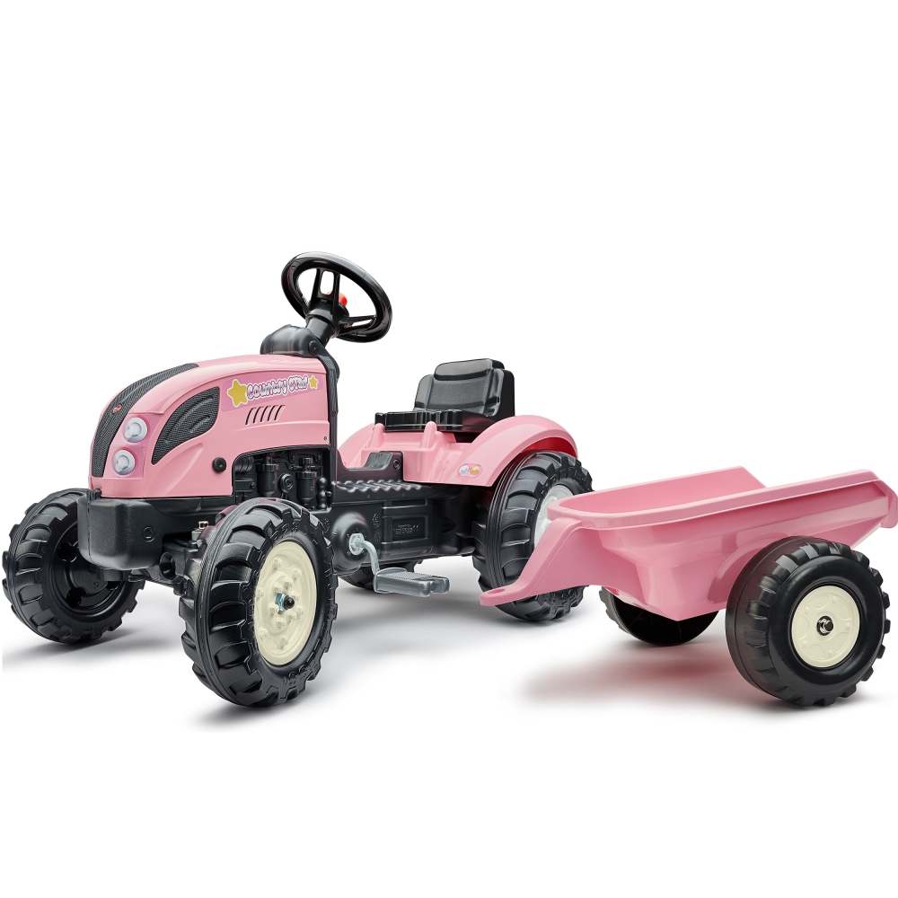 FALK Traktor Country Star Różowy na Pedały + Przyczepka i Klakson od 2 Lat. 