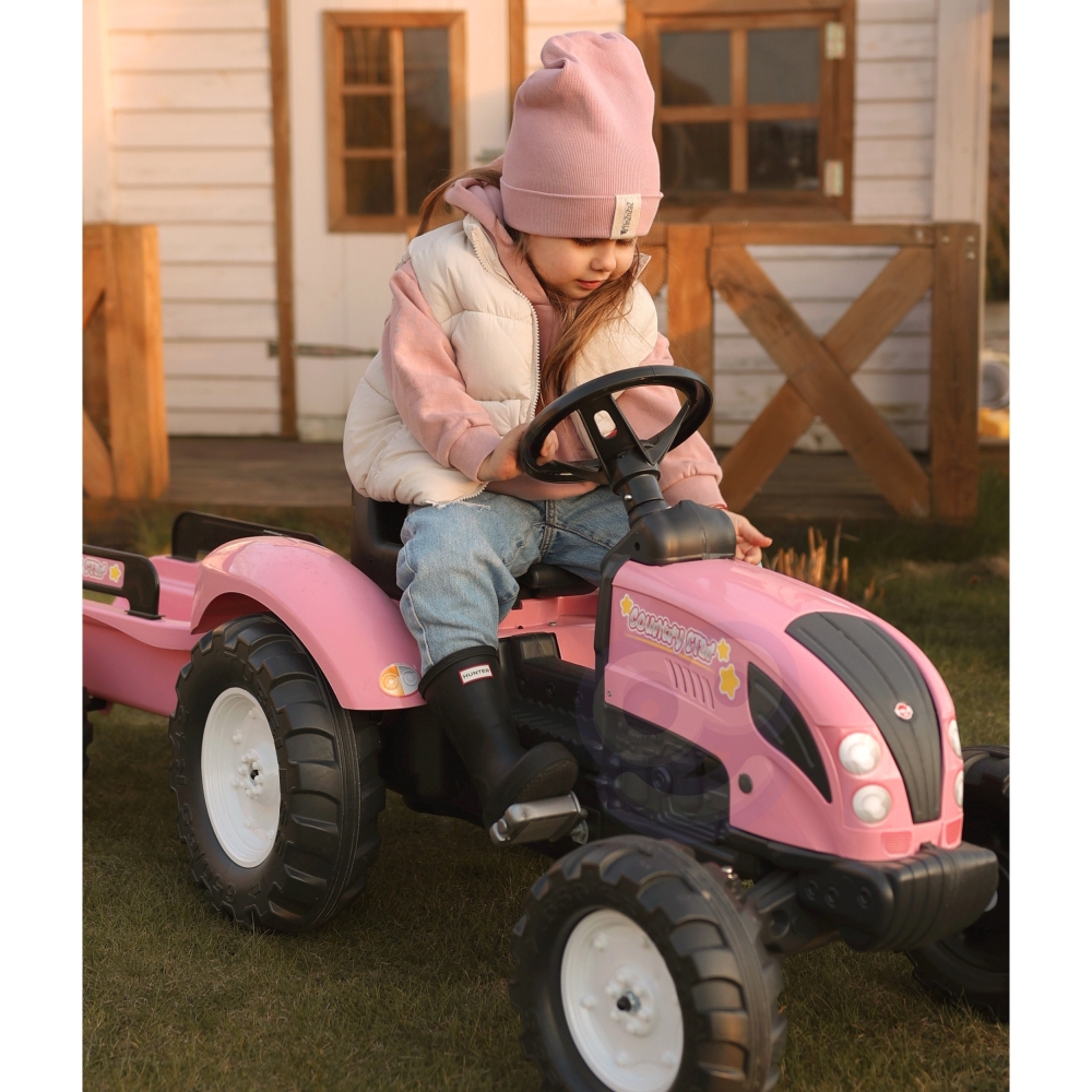 FALK Traktorius Country Star Pink Pedal + priekaba ir ragelis nuo 2 metų.