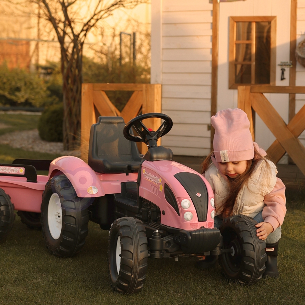 FALK Traktorius Country Star Pink Pedal + priekaba ir ragelis nuo 2 metų.