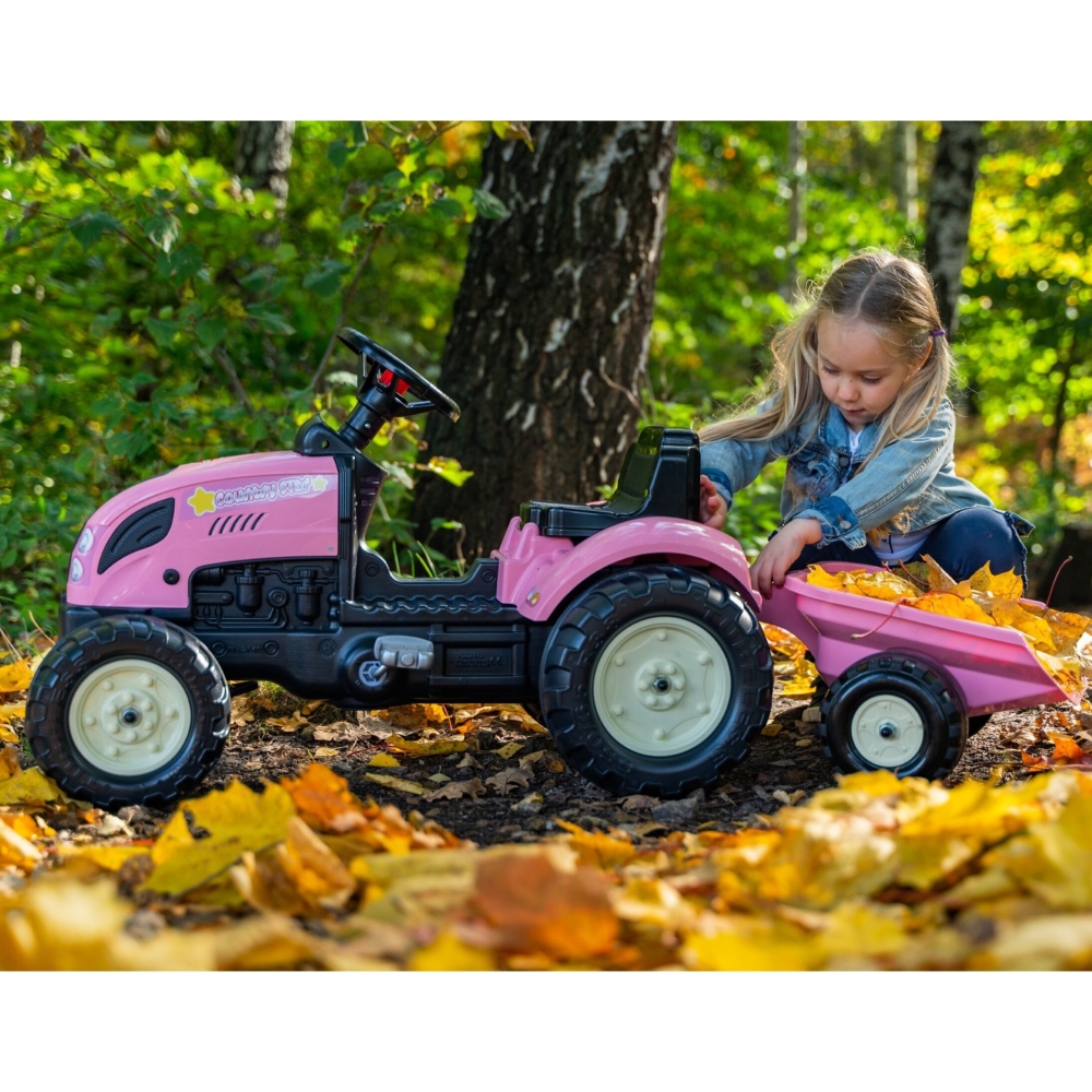 FALK Traktor Country Star Różowy na Pedały + Przyczepka i Klakson od 2 Lat. 