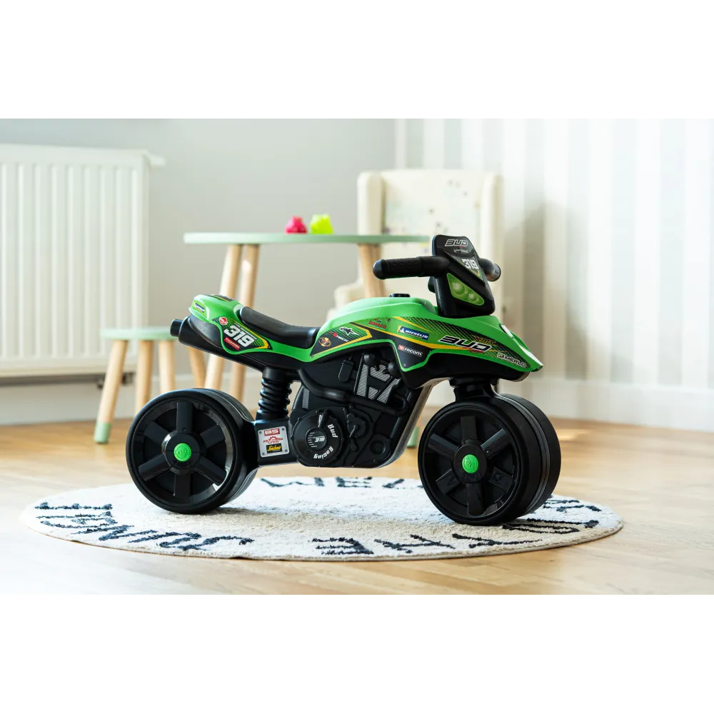 Paspiriamas motociklas FALK Racing Green platūs ratai nuo 1 metų-Judėjimui, Balansiniai dviratukai-e-vaikas