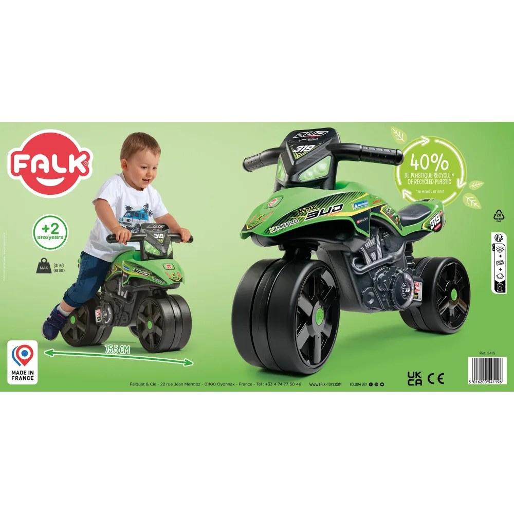 Paspiriamas motociklas FALK Racing Green platūs ratai nuo 1 metų-Judėjimui, Balansiniai dviratukai-e-vaikas