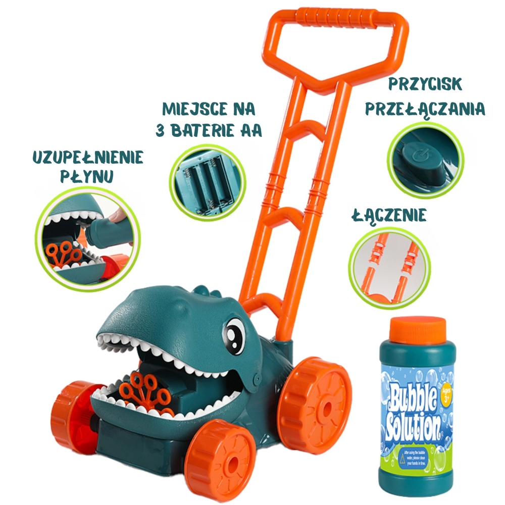 Muilo burbulų sodo vejapjovė WOOPIE Dinozauras + skystis-Žaislai, Lauko žaislai, Muilo burbulai-e-vaikas