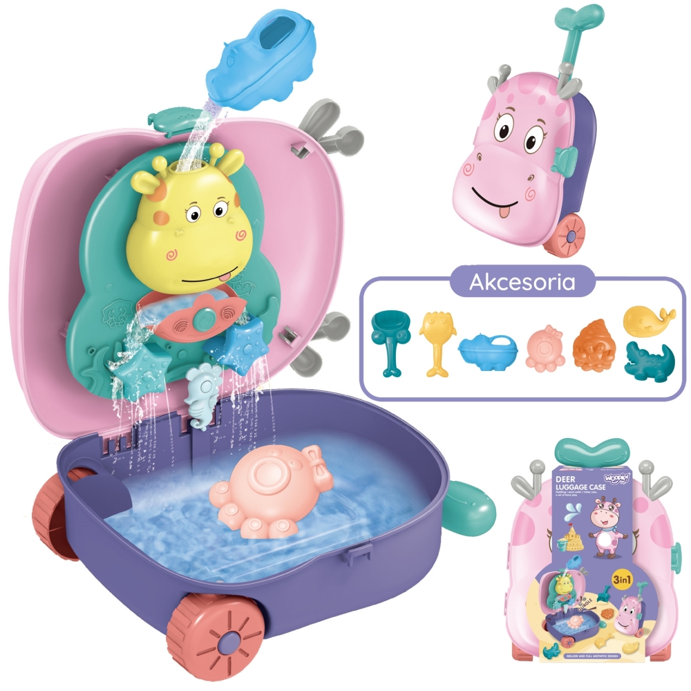 Smėlio rinkinys WOOPIE 3in1 lagaminas elniukas + vandens žaislas-Žaislai, Lauko žaislai, Vandens ir smėlio žaislai, Smėlio ir va