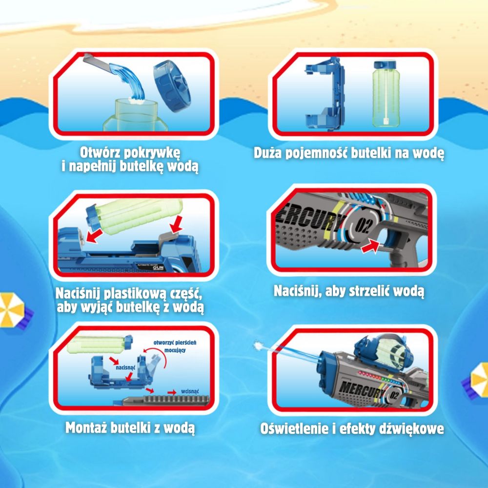 Elektrinis automatinis vandens pistoletas WOOPIE Mercury-Žaislai, Lauko žaislai, Vandens ir smėlio žaislai, Vandens šautuvai-e-v