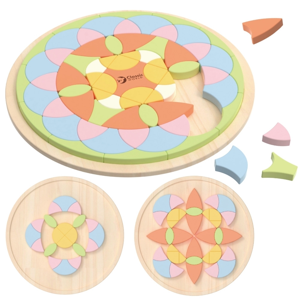 Medinė mandala Classic World Montessori dėlionė - mozaika Gėlės, pastelinė-Žaislai, Dėlionės, 3D - tūrinės dėlionės-e-vaikas