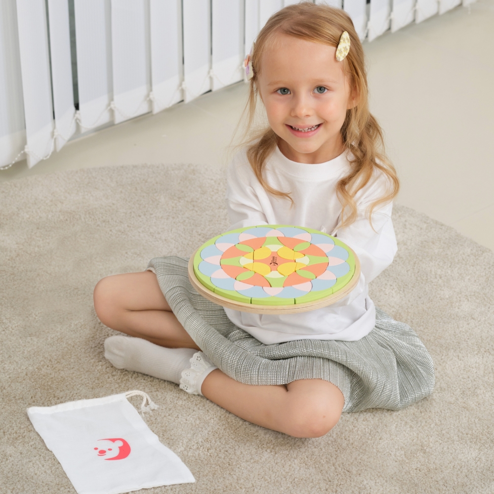 Medinė mandala Classic World Montessori dėlionė - mozaika Gėlės, pastelinė-Žaislai, Dėlionės, 3D - tūrinės dėlionės-e-vaikas