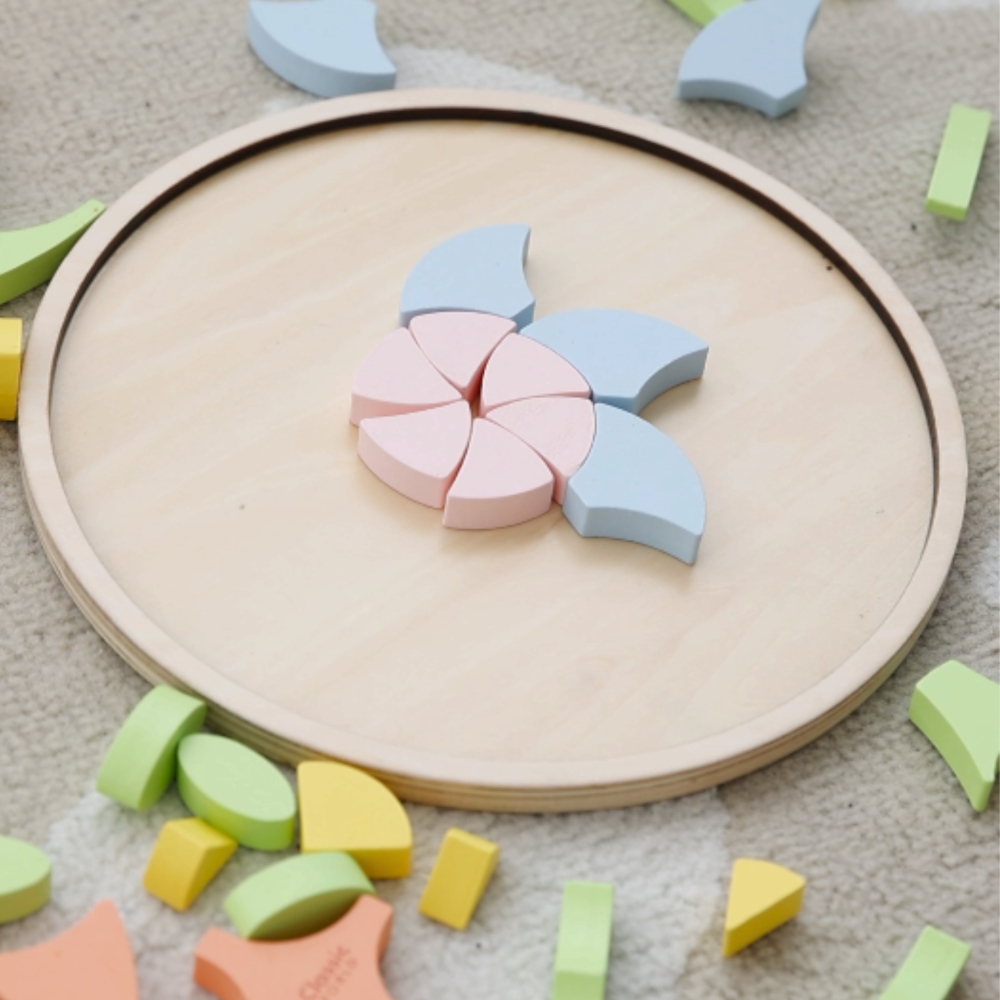 Medinė mandala Classic World Montessori dėlionė - mozaika Gėlės, pastelinė-Žaislai, Dėlionės, 3D - tūrinės dėlionės-e-vaikas