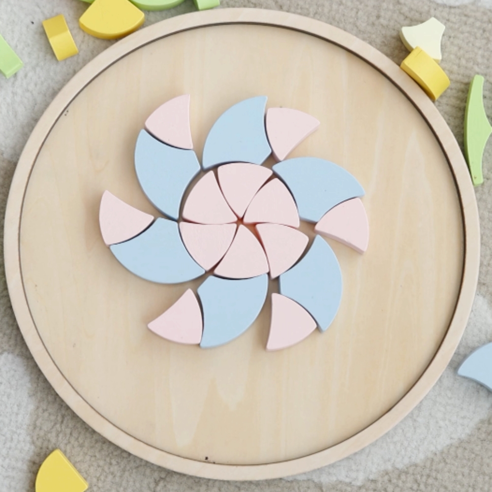 Medinė mandala Classic World Montessori dėlionė - mozaika Gėlės, pastelinė-Žaislai, Dėlionės, 3D - tūrinės dėlionės-e-vaikas