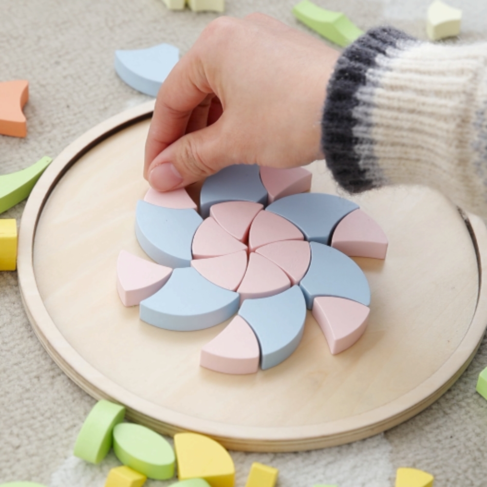 Medinė mandala Classic World Montessori dėlionė - mozaika Gėlės, pastelinė-Žaislai, Dėlionės, 3D - tūrinės dėlionės-e-vaikas