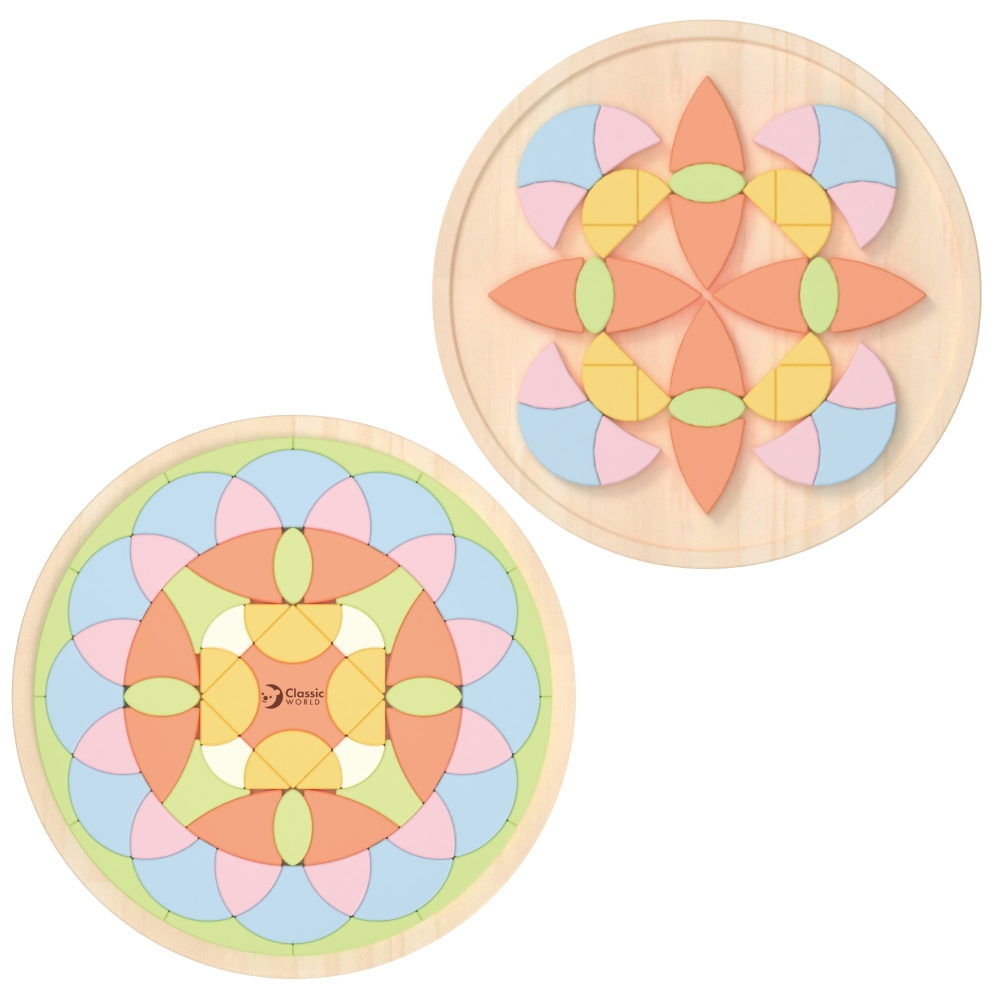 Medinė mandala Classic World Montessori dėlionė - mozaika Gėlės, pastelinė-Žaislai, Dėlionės, 3D - tūrinės dėlionės-e-vaikas