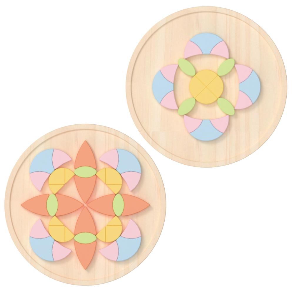 Medinė mandala Classic World Montessori dėlionė - mozaika Gėlės, pastelinė-Žaislai, Dėlionės, 3D - tūrinės dėlionės-e-vaikas