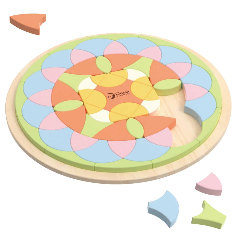 Medinė mandala Classic World Montessori dėlionė - mozaika Gėlės, pastelinė-Žaislai, Dėlionės, 3D - tūrinės dėlionės-e-vaikas