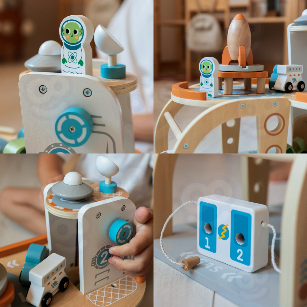 Medinė kosmoso stoties automobilių stovėjimo aikštelė TOOKY TOY-Žaislai, Auto ir transporto žaislai, Garažai, trasos ir kita-e-v