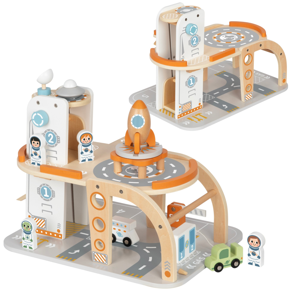 Medinė kosmoso stoties automobilių stovėjimo aikštelė TOOKY TOY-Žaislai, Auto ir transporto žaislai, Garažai, trasos ir kita-e-v