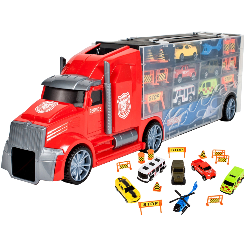 Sunkvežimis su žaisliniais automobiliais-Žaislai, Auto ir transporto žaislai, Mašinos-e-vaikas