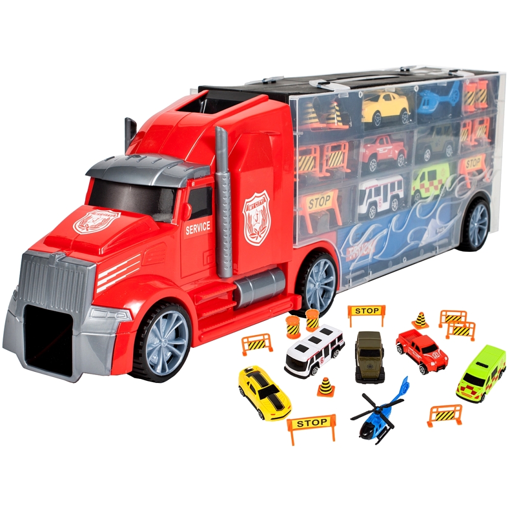 Sunkvežimis su žaisliniais automobiliais-Žaislai, Auto ir transporto žaislai, Mašinos-e-vaikas