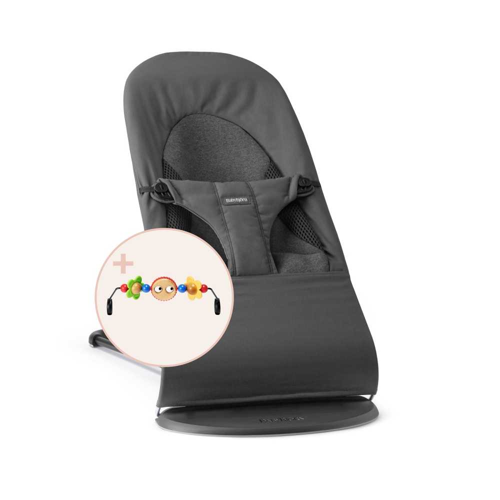 Gultukas BabyBjörn Balance Soft Woven Jersey Tri-Fabric + žaisliukas Googly Eyes, Dark grey-Miegui, Gultukai ir sūpynės-e-vaikas