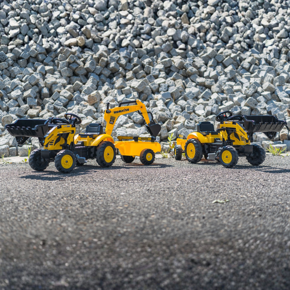 Minamas traktorius FALK Komatsu su ekskavatoriaus kaušu ir priekaba-Judėjimui, Minami traktoriai ir jų priedai-e-vaikas
