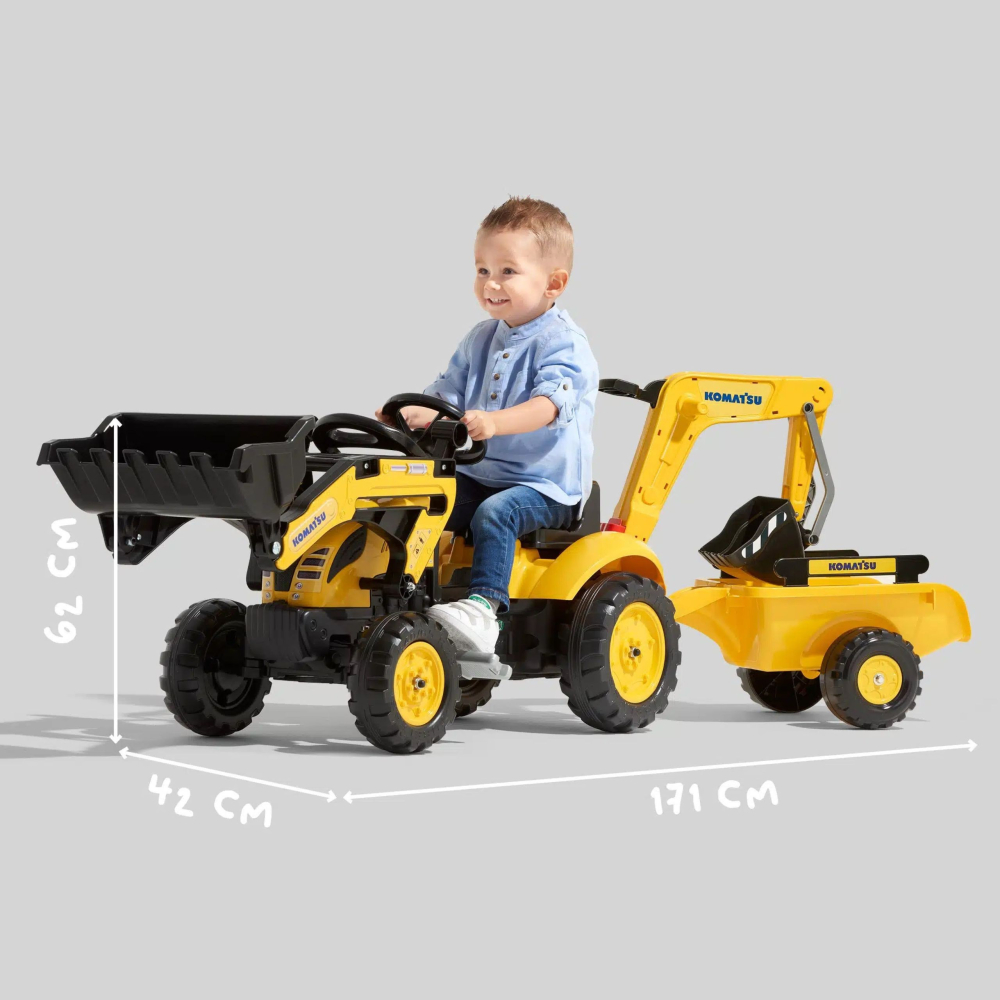 Minamas traktorius FALK Komatsu su ekskavatoriaus kaušu ir priekaba-Judėjimui, Minami traktoriai ir jų priedai-e-vaikas