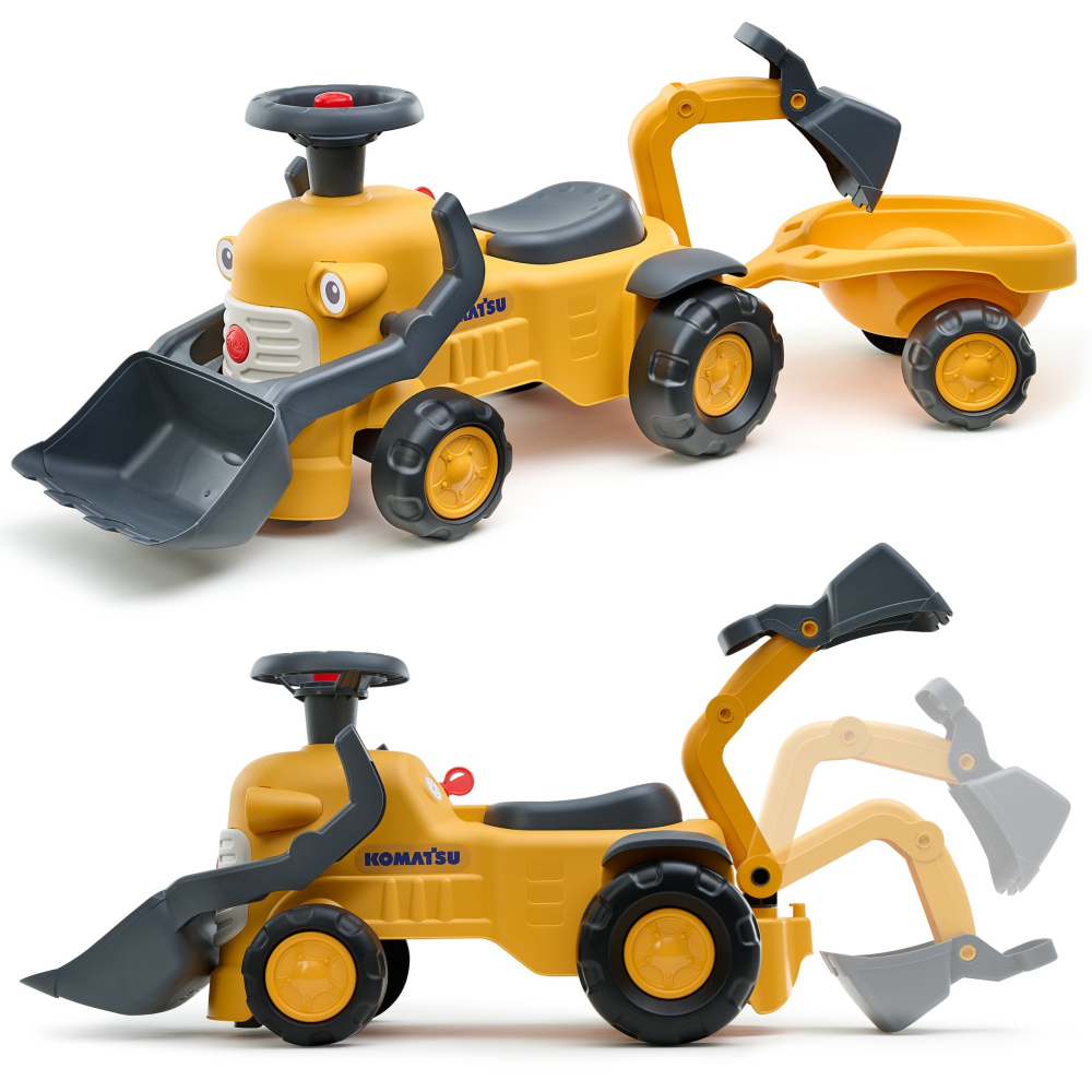 FALK Komatsu Ride-on Tractor with Excavator Bucket and Trailer					