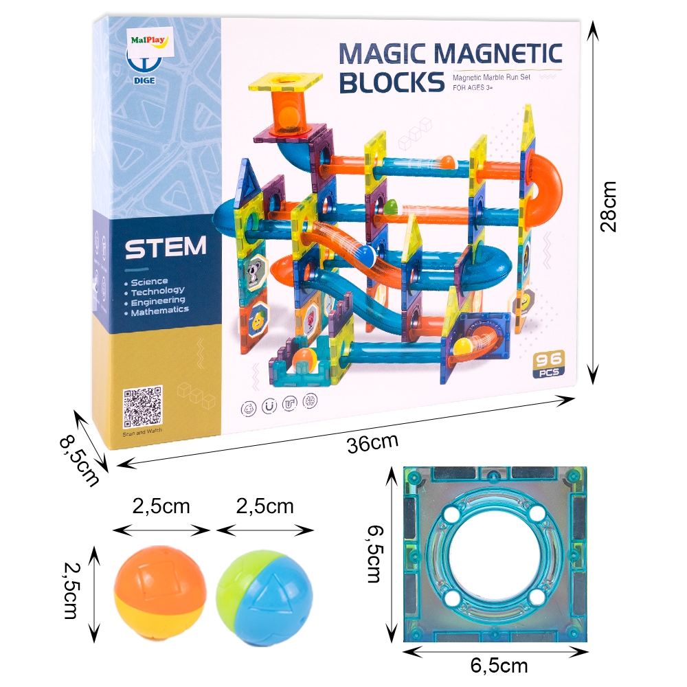 Magnetinis konstruktorius XXL kamuoliukų takas 96 el.-Žaislai, Konstruktoriai, Magnetiniai konstruktoriai-e-vaikas