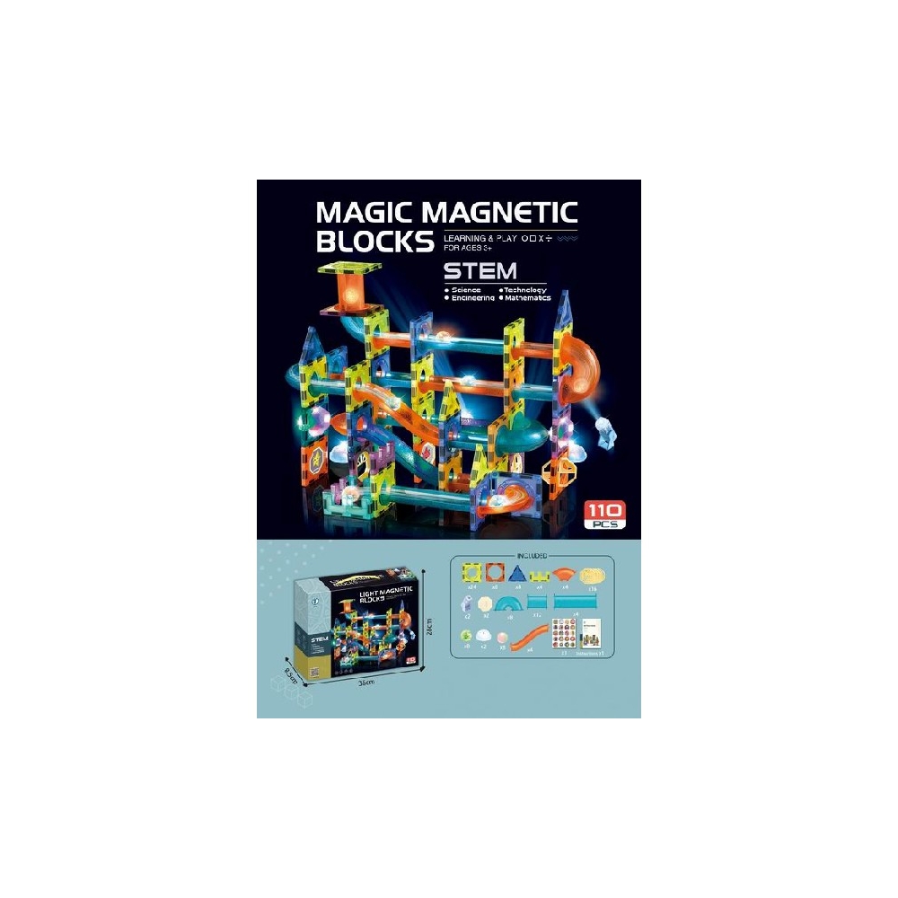 Šviečiantis 3D magnetinis konstruktorius 110 el.-Žaislai, Konstruktoriai, Magnetiniai konstruktoriai-e-vaikas