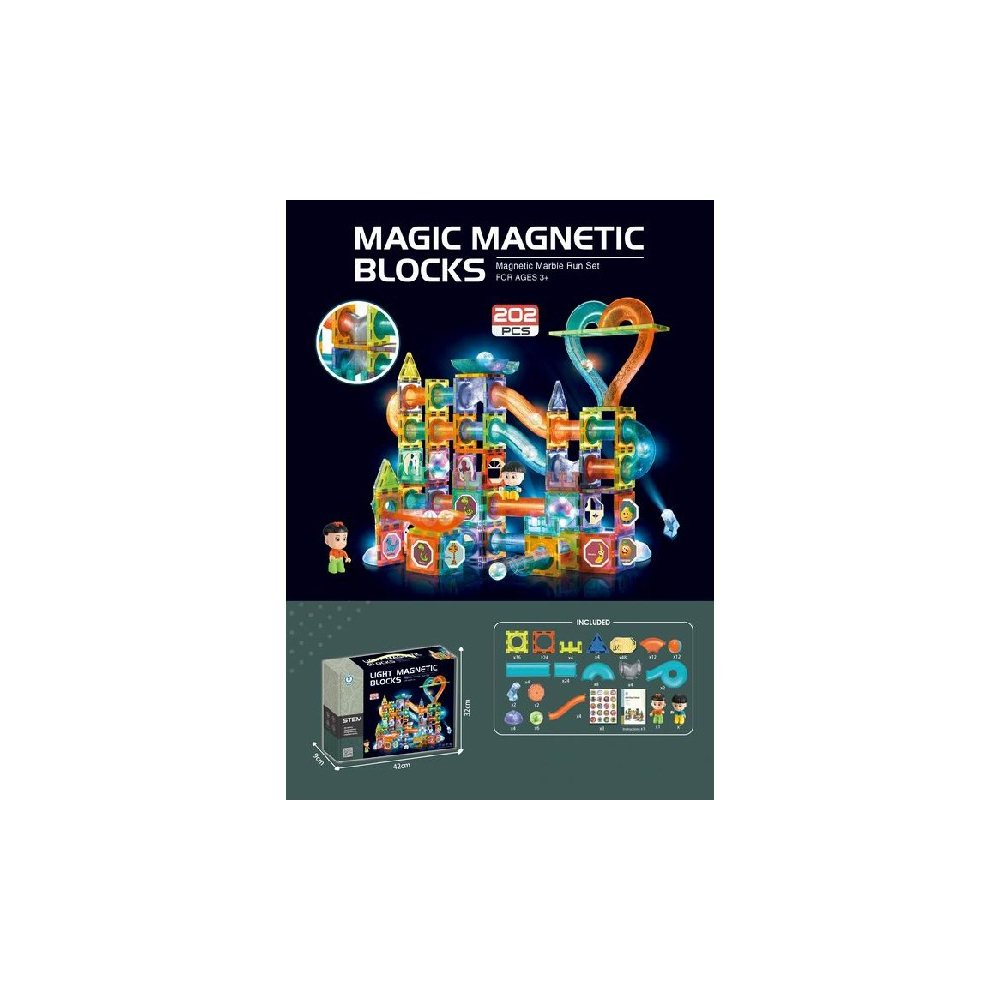 Klocki magnetyczne 3D 202 elementy ze światłem