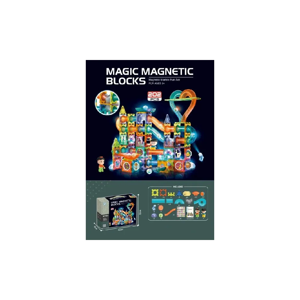 Klocki magnetyczne 3D 202 elementy ze światłem