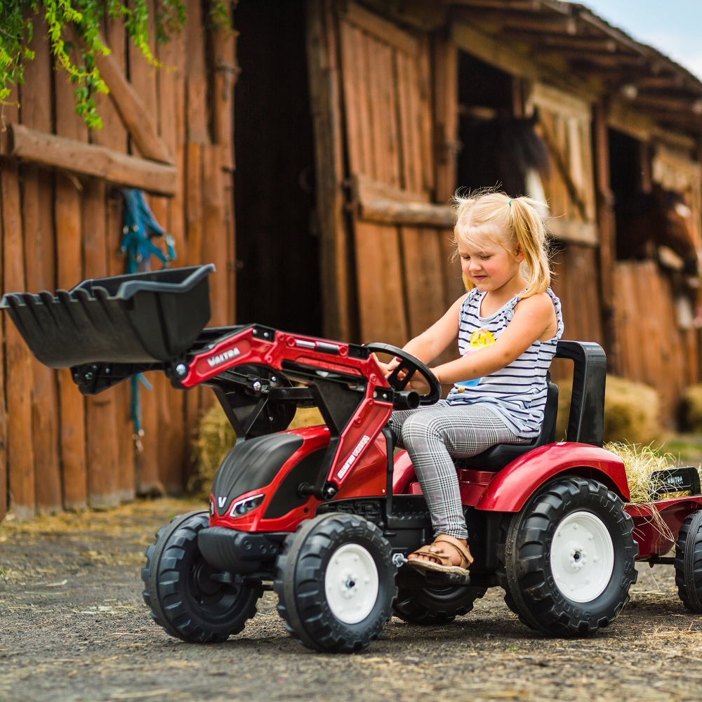 FALK Valtra Maroon Pedal Tractor with Trailer and Bucket from 3 Years 
