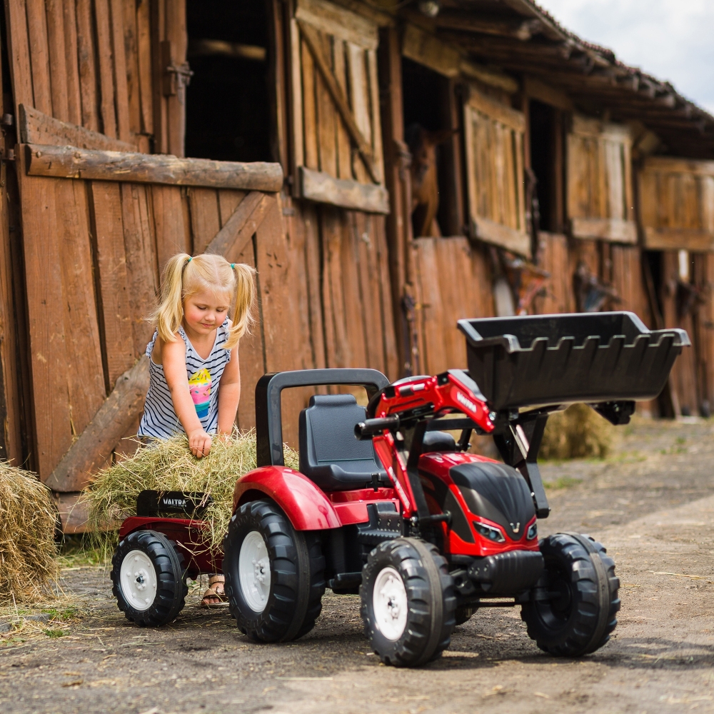 FALK Valtra Maroon Pedal Tractor with Trailer and Bucket from 3 Years 