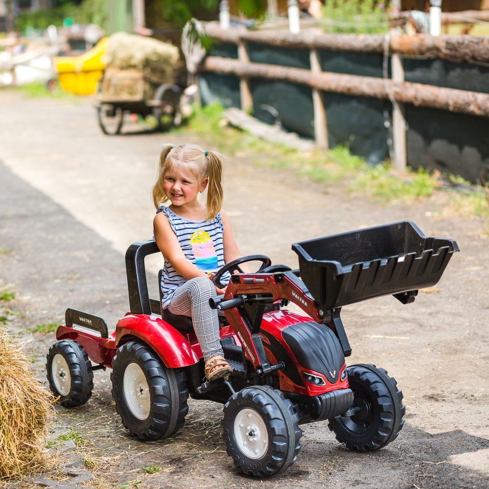 FALK Valtra Maroon Pedal Tractor with Trailer and Bucket from 3 Years 