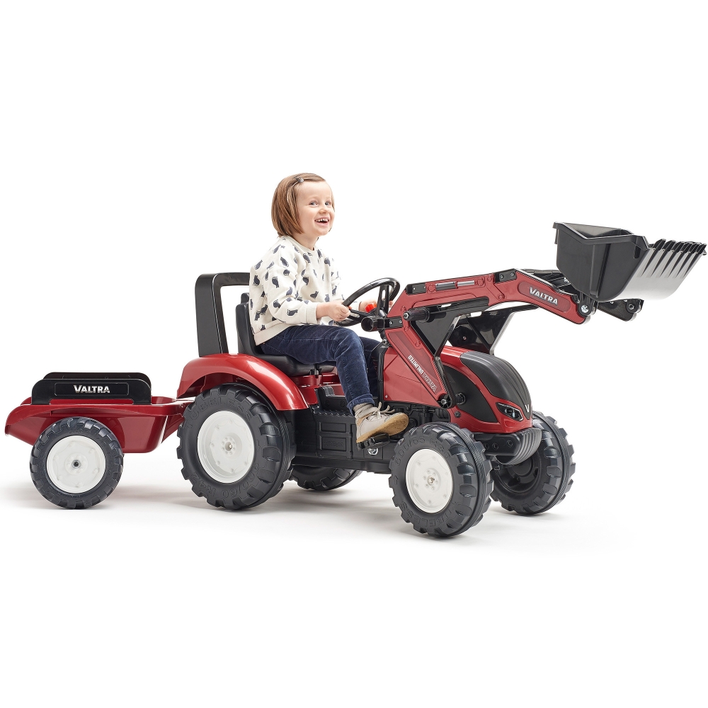 FALK Valtra Maroon Pedal Tractor with Trailer and Bucket from 3 Years 