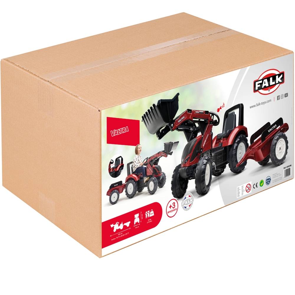 FALK Valtra Maroon Pedal Tractor with Trailer and Bucket from 3 Years 