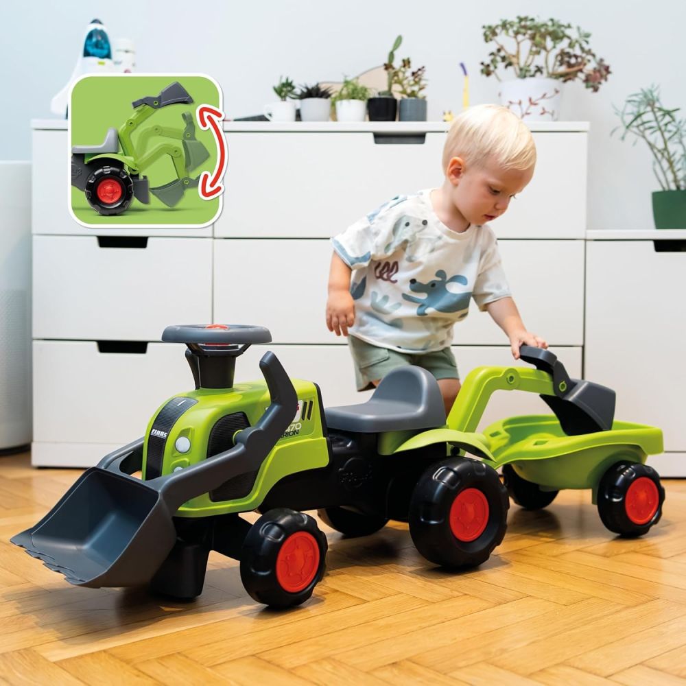 FALK Baby Claas Ride-on Tractor with Excavator, Bucket and Trailer 
