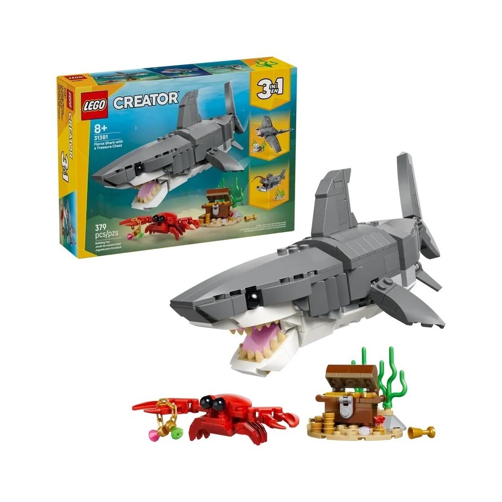 Konstruktorius Lego Creator 3-in-1 Grėsmingas ryklys ir lobių skrynia (31381)-Žaislai, Konstruktoriai, Lego, statybiniai blokai-