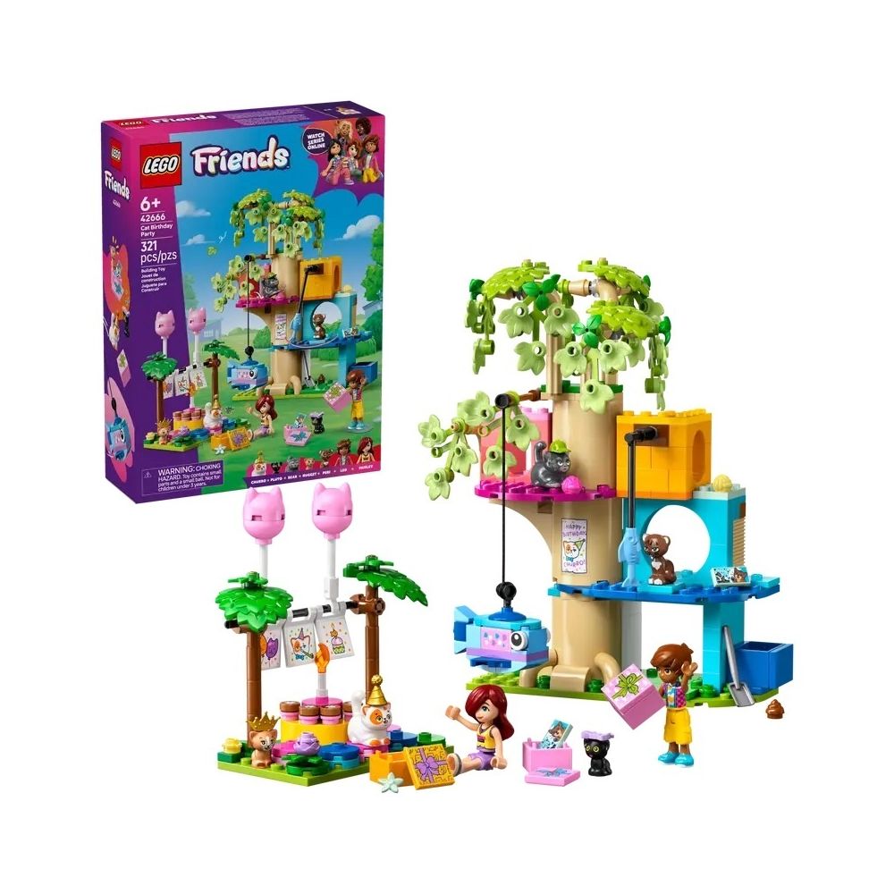 Konstruktorius Lego Friends katės gimtadienio šventė ir medžio namelis (42666)-Žaislai, Konstruktoriai, Lego, statybiniai blokai