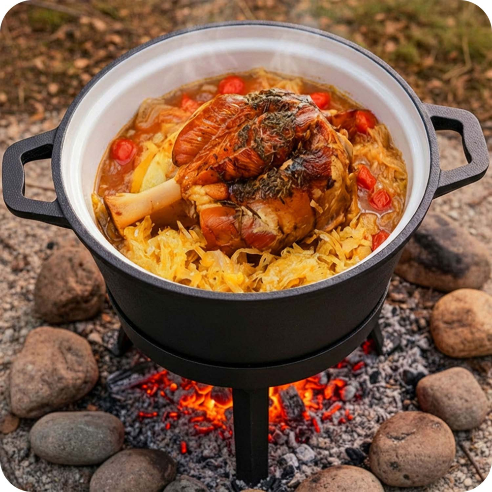 Emaliuotas ketaus puodas su kojele 8 l talpos + keptuvė-grilis BD-480 348010-Namai, laisvalaikis, turizmas, Kepsninės, laužaviet