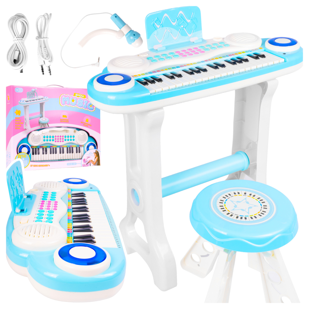 Mėlynos spalvos pianino su mikrofonu + taburetė Mp3-Žaislai, Muzikiniai-e-vaikas