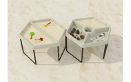 MASTERKIDZ Hexagonal Sand and Water Play Table with 2 Compartments and Adjustable Height					