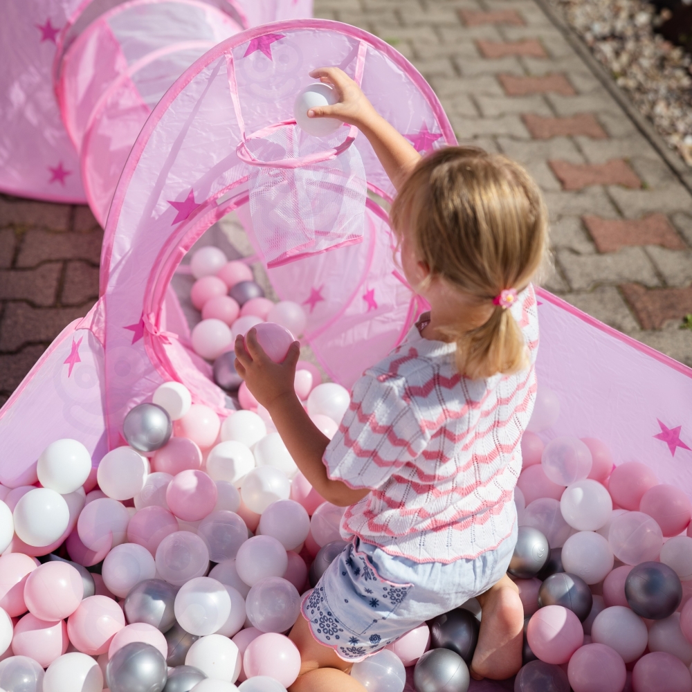 Palapinė WOOPIE 3-in-1 XXL Princesės rūmai namelis-tunelis-sausasis baseinas-Žaislai, Vaikiškos palapinės-e-vaikas