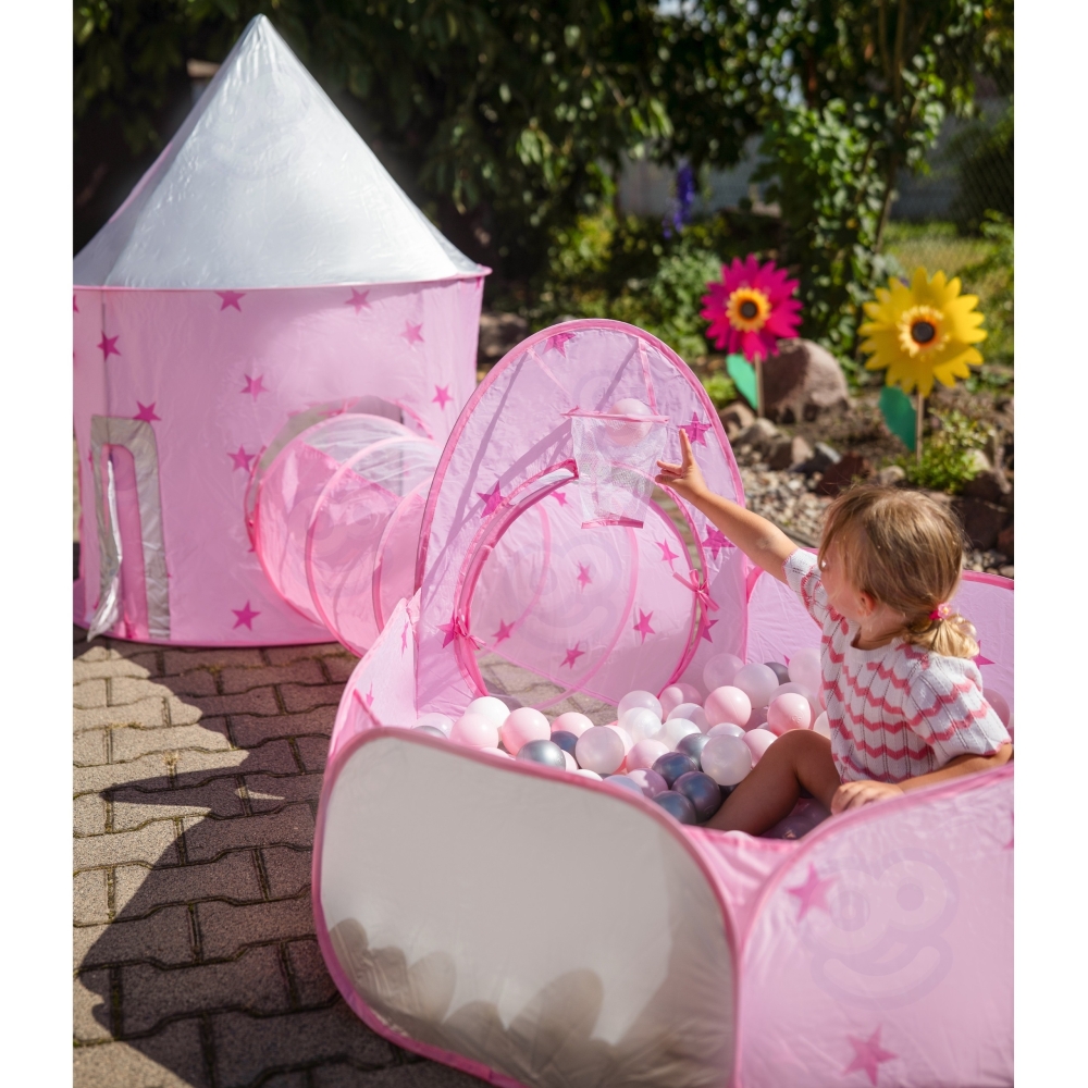 Palapinė WOOPIE 3-in-1 XXL Princesės rūmai namelis-tunelis-sausasis baseinas-Žaislai, Vaikiškos palapinės-e-vaikas