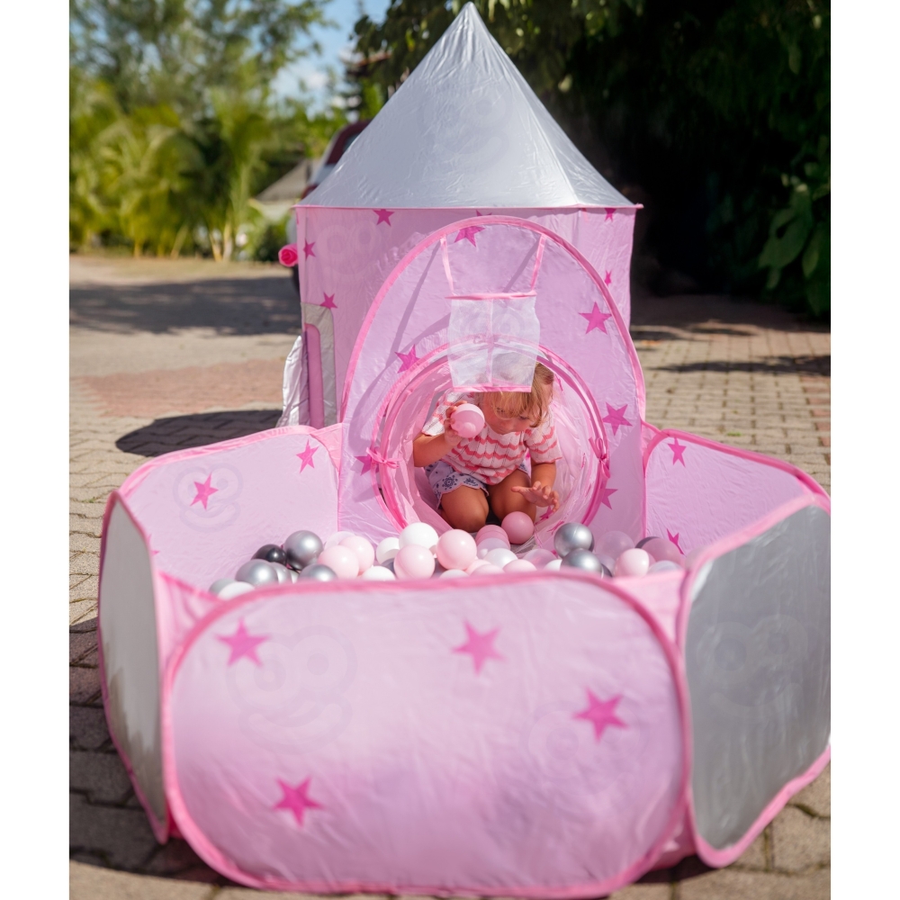 Palapinė WOOPIE 3-in-1 XXL Princesės rūmai namelis-tunelis-sausasis baseinas-Žaislai, Vaikiškos palapinės-e-vaikas