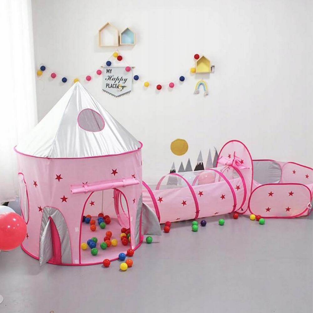 Palapinė WOOPIE 3-in-1 XXL Princesės rūmai namelis-tunelis-sausasis baseinas-Žaislai, Vaikiškos palapinės-e-vaikas