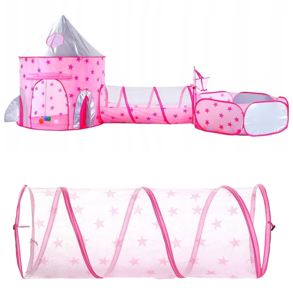 Palapinė WOOPIE 3-in-1 XXL Princesės rūmai namelis-tunelis-sausasis baseinas-Žaislai, Vaikiškos palapinės-e-vaikas