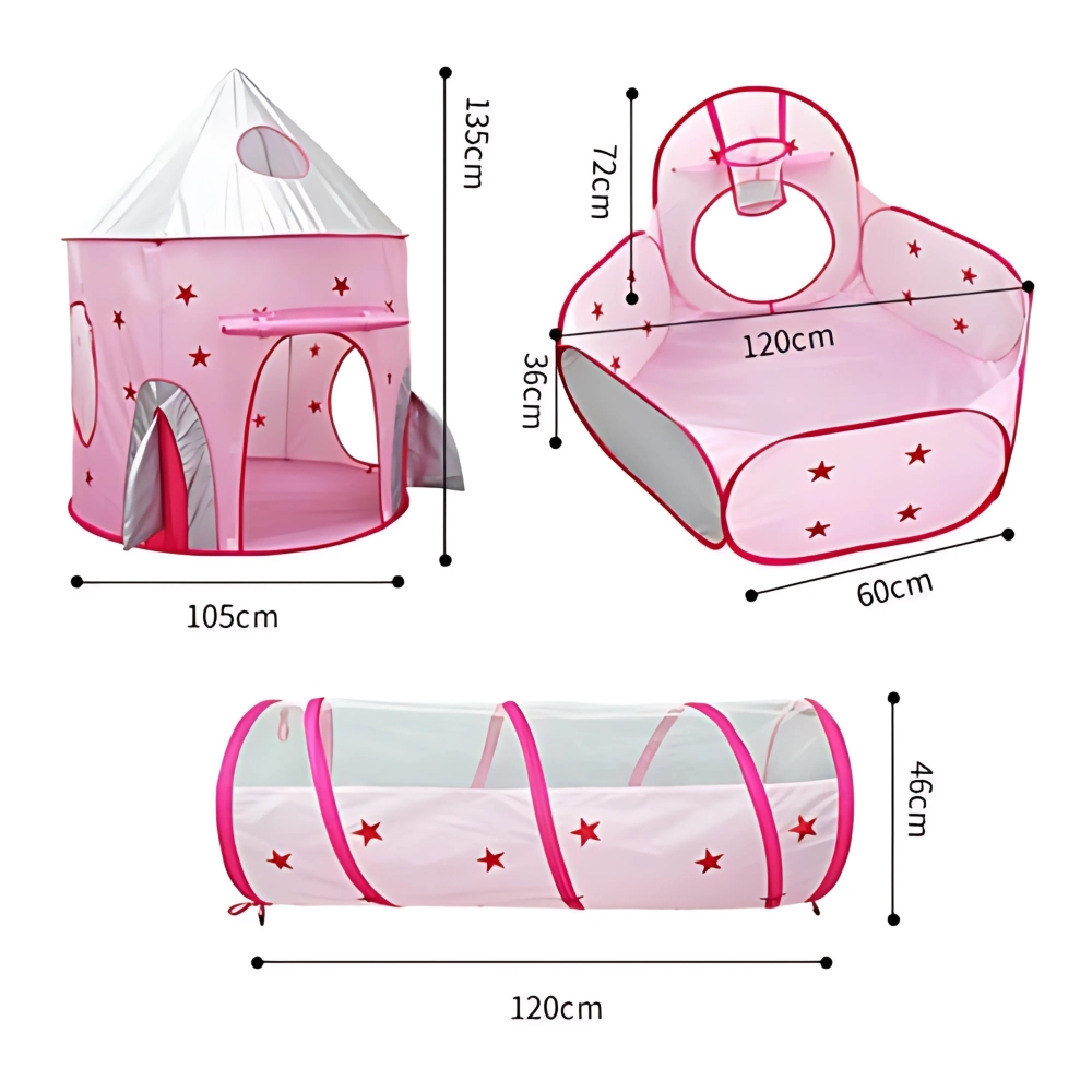Palapinė WOOPIE 3-in-1 XXL Princesės rūmai namelis-tunelis-sausasis baseinas-Žaislai, Vaikiškos palapinės-e-vaikas