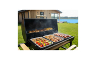 Grill węglowy ogrodowy beczka z kominem półki + termometr + popielnik Berdsen BD-895 czarny